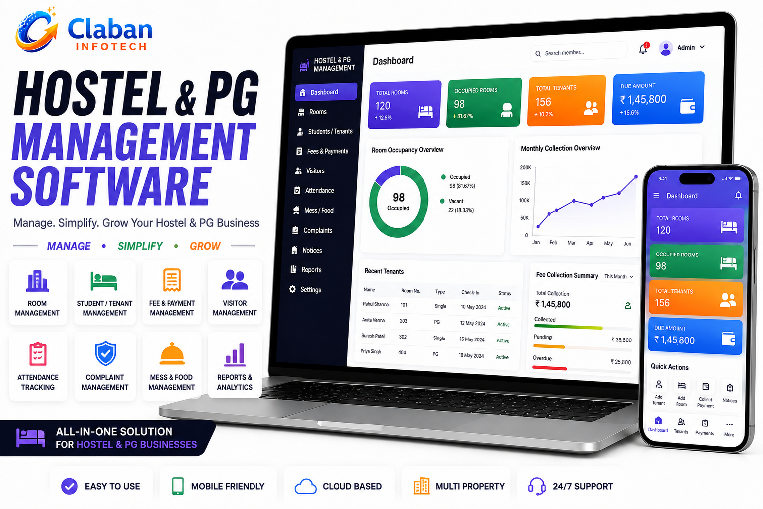 Claban Hostel & PG Management Software