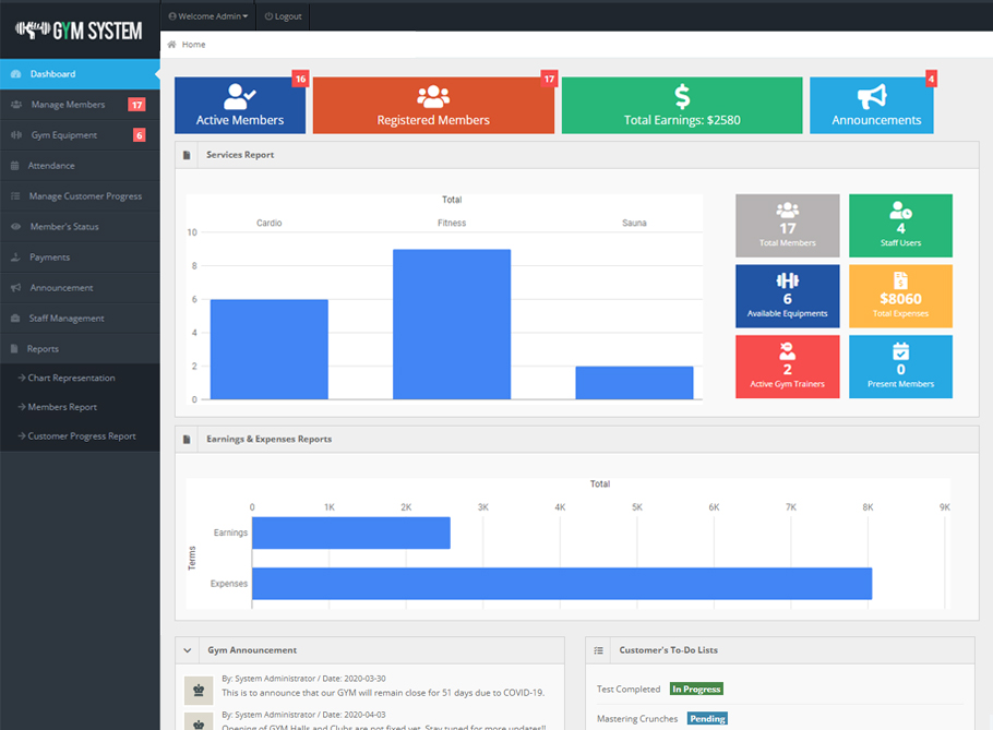 Small Gym Management Php Script